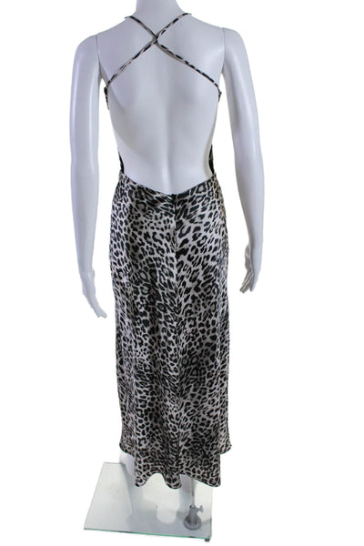 Zara Womens Animal Print Strappy Tied Sleeveless V-Neck Slip Dress White Size S