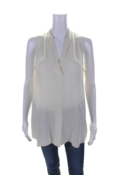 Theory Womens Silk Solid White V-Neck Sleeveless Blouse Top Size M