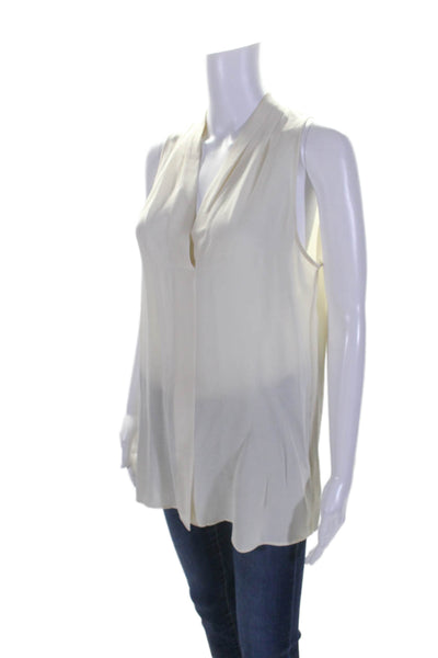 Theory Womens Silk Solid White V-Neck Sleeveless Blouse Top Size M