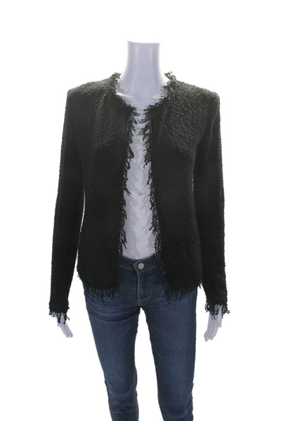 IRO Womens Cotton Black Fringe Detail Open Front Long Sleeve Jacket Size 34