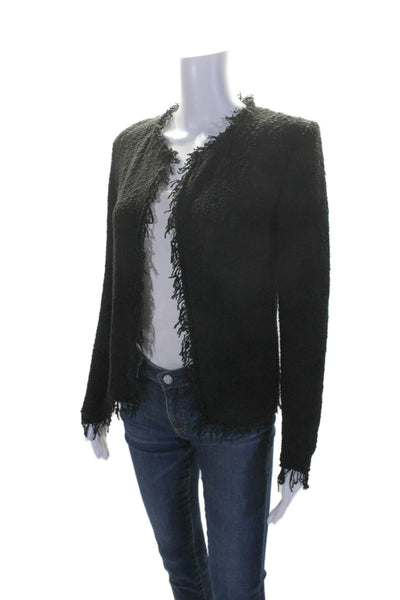 IRO Womens Cotton Black Fringe Detail Open Front Long Sleeve Jacket Size 34