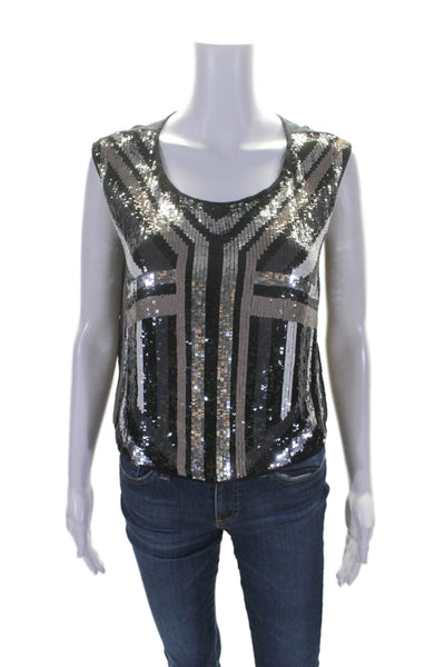 Chan Luu Womens Sequin Scoop Neck Sleeveless Blouse Black Size M