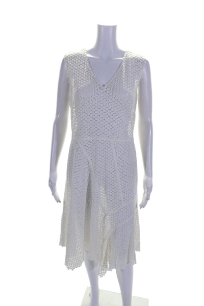 Elie Tahari Womens Sleeveless V Neck Embroidered Sheath Dress White Size M