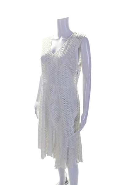 Elie Tahari Womens Sleeveless V Neck Embroidered Sheath Dress White Size M