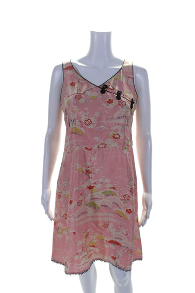 Fornarina Womens Floral Print V Neck Open Back A Line Dress Pink Size M