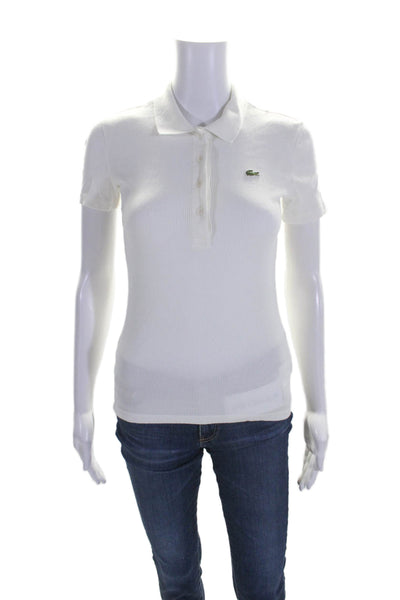 Lacoste Womens Slim Fit Short Sleeves Polo Shirt White Cotton Size EUR 36