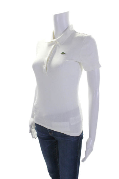 Lacoste Womens Slim Fit Short Sleeves Polo Shirt White Cotton Size EUR 36