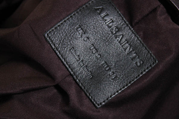 Allsaints Womens Leather Collared Zipped Motorcycle Jacket Burgundy Size 2