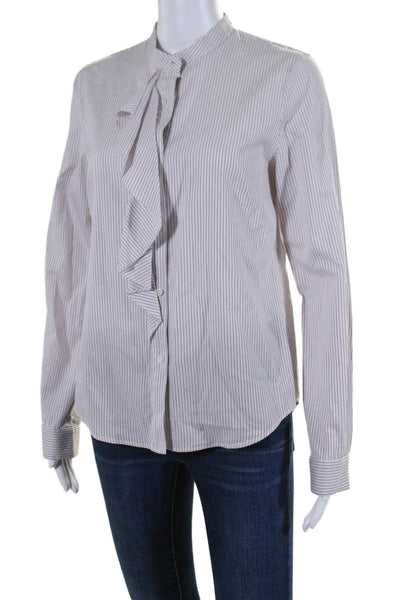 Derek Lam Womens Cotton Red Striped Ruffle Long Sleeve Button Down Shirt Size S