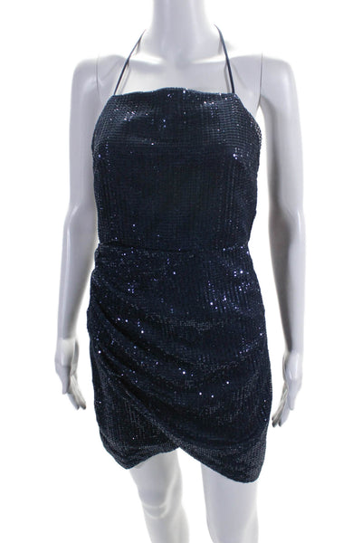 Ramy Brook Women's Square Neck Spaghetti Straps Sequin Mini Dress Blue Size 2