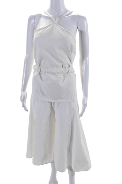 Proenza Schouler Women's Halter Neck Fit Flare Slit Hem Midi Dress White Size 8