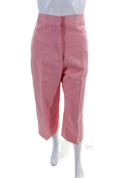 Raey Womens Pink Cotton Blend High Rise Pleated Straight Leg Pants Size 10