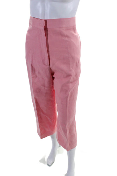 Raey Womens Pink Cotton Blend High Rise Pleated Straight Leg Pants Size 10