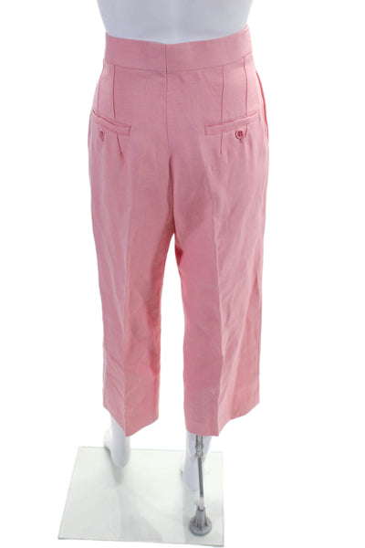 Raey Womens Pink Cotton Blend High Rise Pleated Straight Leg Pants Size 10