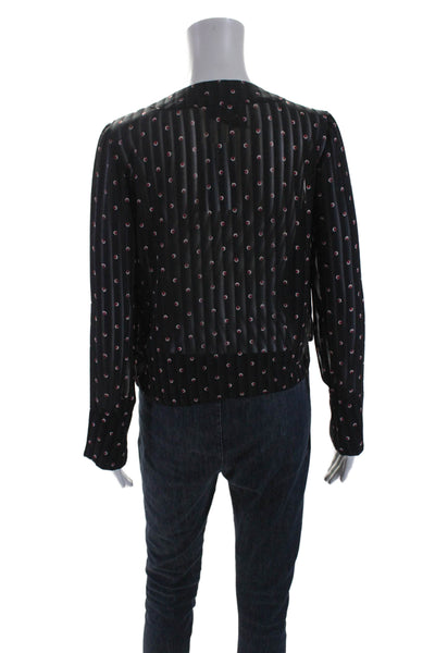 Alexis Women's V-Neck Long Sleeves Tie Front Polka Dot Blouse Black Size S