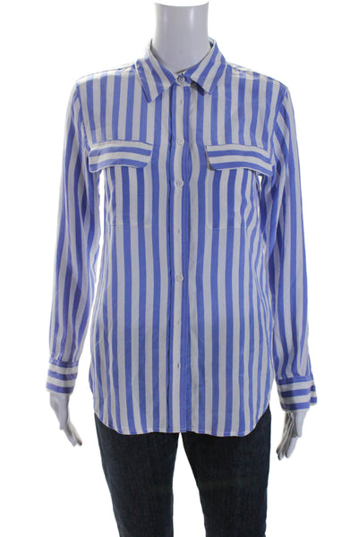 Equipment Femme Women's Long Sleeves Button Down Silk Shirt Striped Size XS