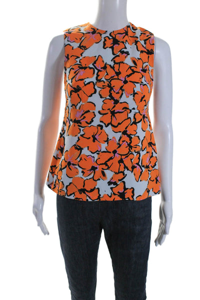 ALC Women's Round Neck Sleeveless Cut-Out Back Silk Floral Blouse Size 2