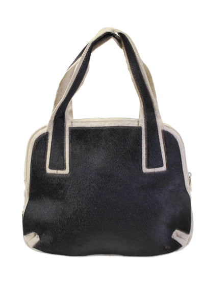 Bally Womens Canvas Zipper Closure Silver Tone Shoulder Handbag Black Beige