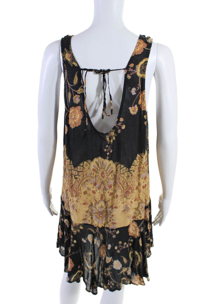 Free People Womens Sleeveless Scoop Neck Floral Dress Black Brown Size Medium