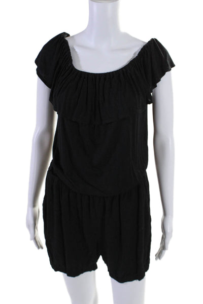 Splendid Womens Sleeveless Ruffled Off Shoulder Knit Romper Black Size Medium