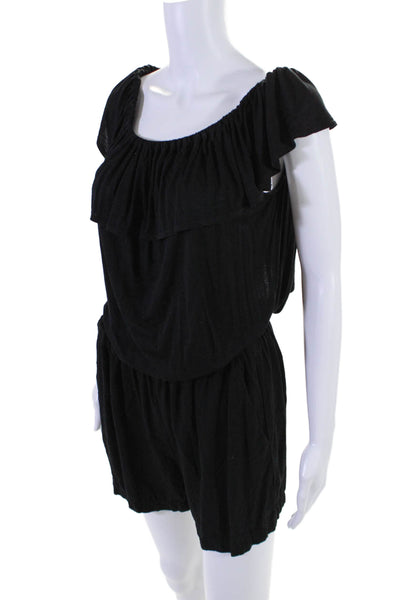 Splendid Womens Sleeveless Ruffled Off Shoulder Knit Romper Black Size Medium