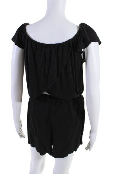 Splendid Womens Sleeveless Ruffled Off Shoulder Knit Romper Black Size Medium