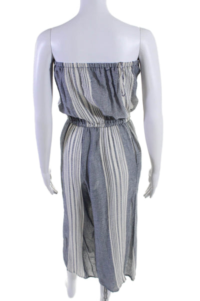 Elan Womens Strapless Vertical Striped Wide Leg Jumpsuit Blue White Size Medium