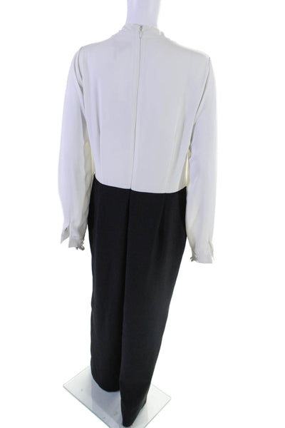 Donna Karan New York Womens Zip Up Long Sleeve Wide Leg Jumpsuit Black White 12