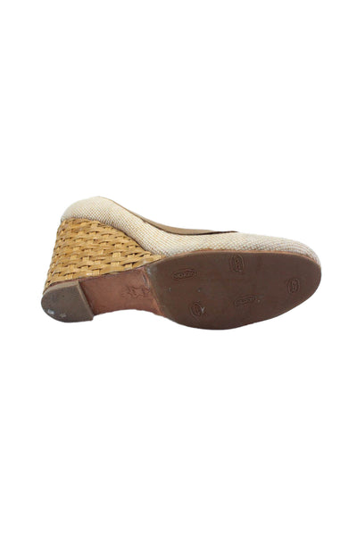 Tory Burch Womens Leather Round Toe Woven Heel Wedges Brown Size 8