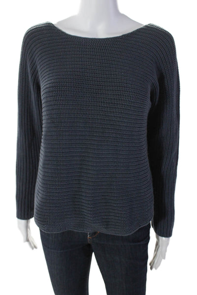 Vince Womens Long Sleeve Thick Knit Scoop Neck Sweater Blue Size Small