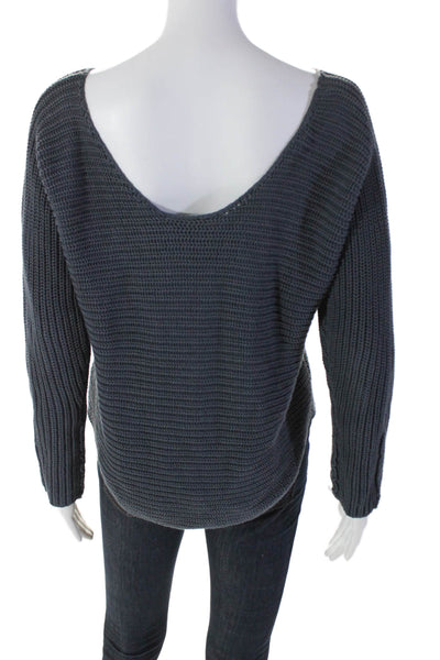 Vince Womens Long Sleeve Thick Knit Scoop Neck Sweater Blue Size Small