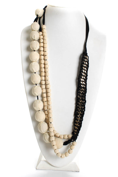 Marni Womens Cream Beaded Chain Detail Statement Necklace