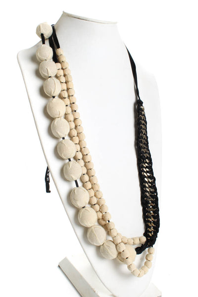 Marni Womens Cream Beaded Chain Detail Statement Necklace