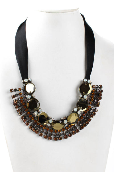 Marni Womens Multicolor Crystal Ribbon Statement Necklace