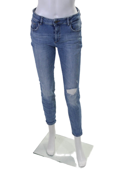 DL1961 Womens Zip Front Tapered Leg Distressed Jeans Blue Size 30