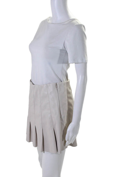 En Saison Womens Size Zip Flare Pleated Skirt Faux Leather Beige Medium