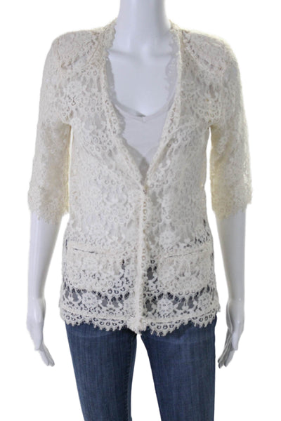 The Kooples Womens Cotton Blend Lace Open Front Cardigan Sweater Cream Size M