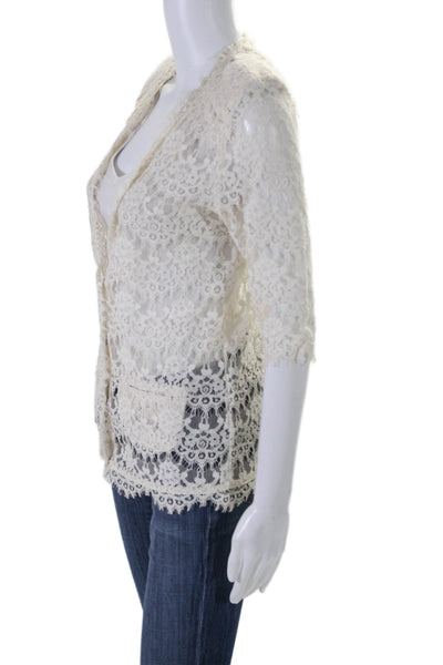 The Kooples Womens Cotton Blend Lace Open Front Cardigan Sweater Cream Size M