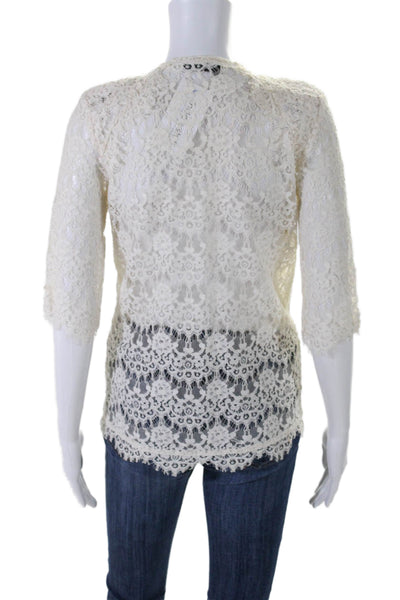 The Kooples Womens Cotton Blend Lace Open Front Cardigan Sweater Cream Size M