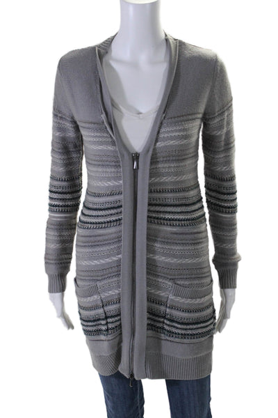 3.1 Phillip Lim Womens Wool Blend Zip Up Longline Cardigan Sweater Gray Size XS