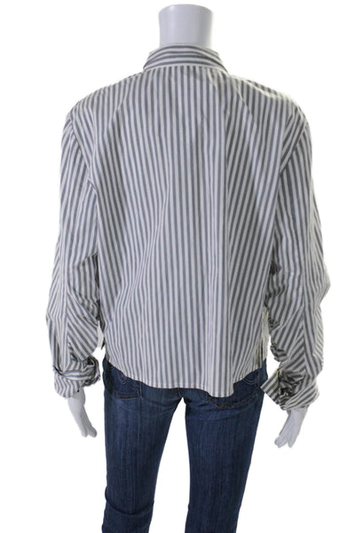 Rene Lezard Womens Striped Collared Long Sleeve Wrap Blouse Top Gray Size 40