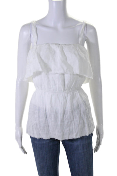 Reformation Womens Linen Ruffle Trim Tie Up Tank Top Blouse White Size L