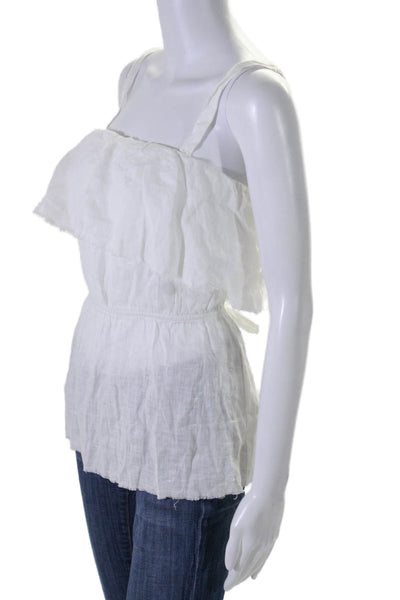 Reformation Womens Linen Ruffle Trim Tie Up Tank Top Blouse White Size L