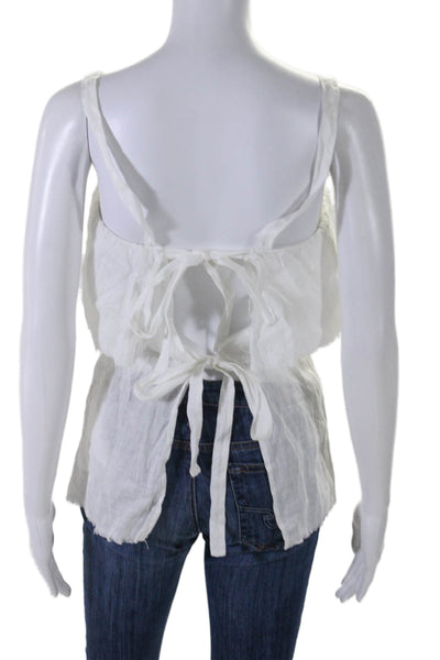 Reformation Womens Linen Ruffle Trim Tie Up Tank Top Blouse White Size L