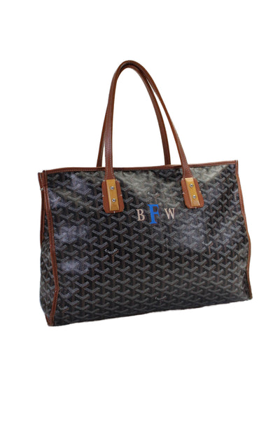 Goyard Womens Open Top Canvas Marquises Goyardine Tote Handbag Black Brown