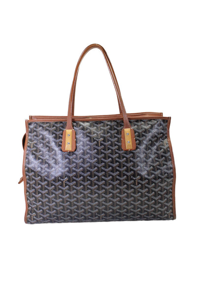 Goyard Womens Open Top Canvas Marquises Goyardine Tote Handbag Black Brown