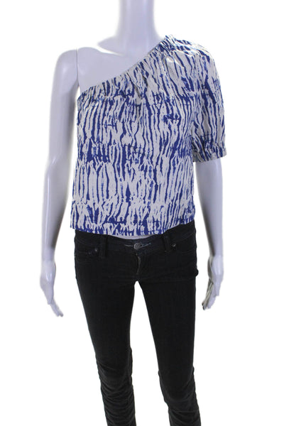 Rails Womens Cotton Striped Print Ruched One Shoulder Blouse Top Blue Size XS