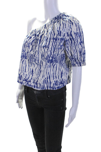 Rails Womens Cotton Striped Print Ruched One Shoulder Blouse Top Blue Size XS