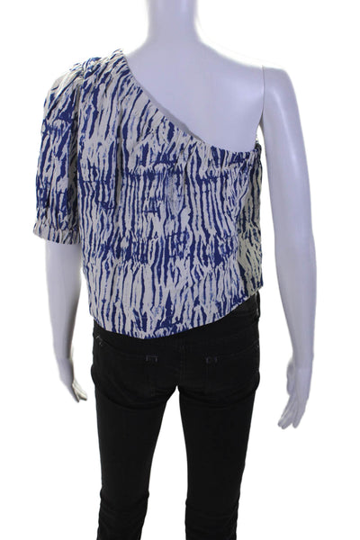 Rails Womens Cotton Striped Print Ruched One Shoulder Blouse Top Blue Size XS