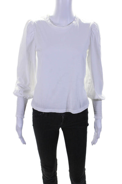 A.L.C. Womens Cotton Round Neck Long Sleeve Pullover Casual Top White Size XS